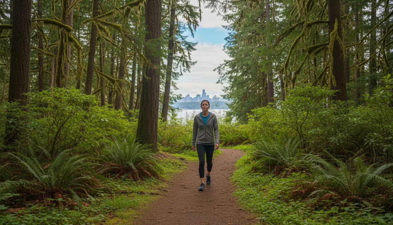 Person walking on a trail in Bellevue Washington during recovery
