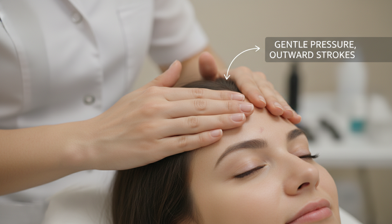 Gentle forehead massage technique to reduce post-transplant swelling