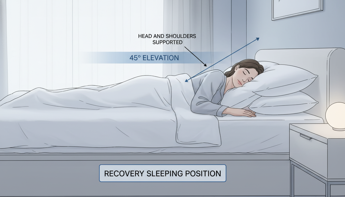 Diagram showing recommended sleeping positions during each phase of hair transplant recovery