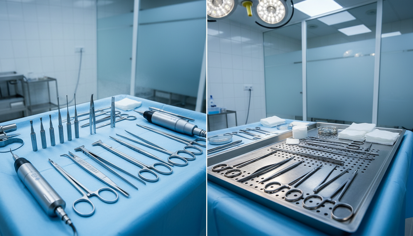 Split comparison showing FUE individual extraction technique on the left and FUT strip method on the right