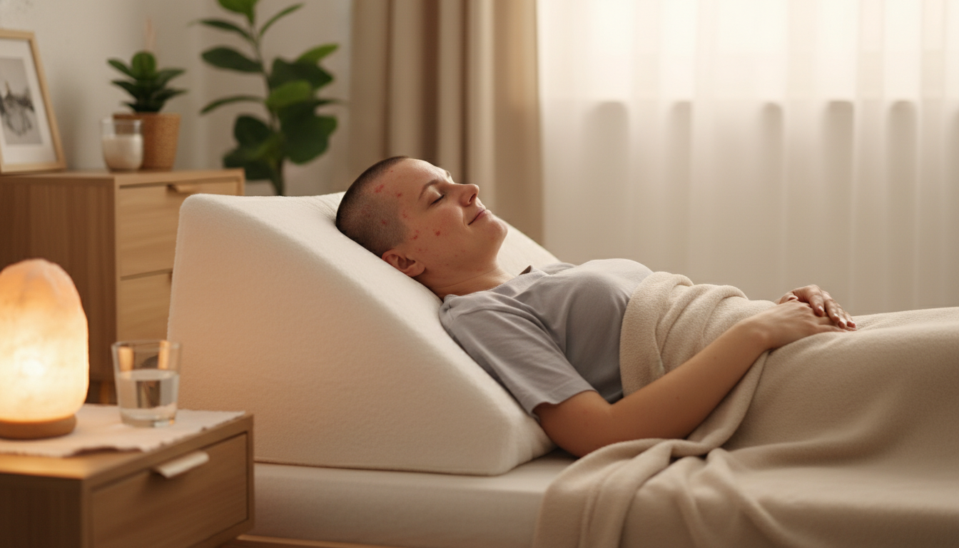 Proper elevated sleeping position after hair transplant surgery using multiple pillows